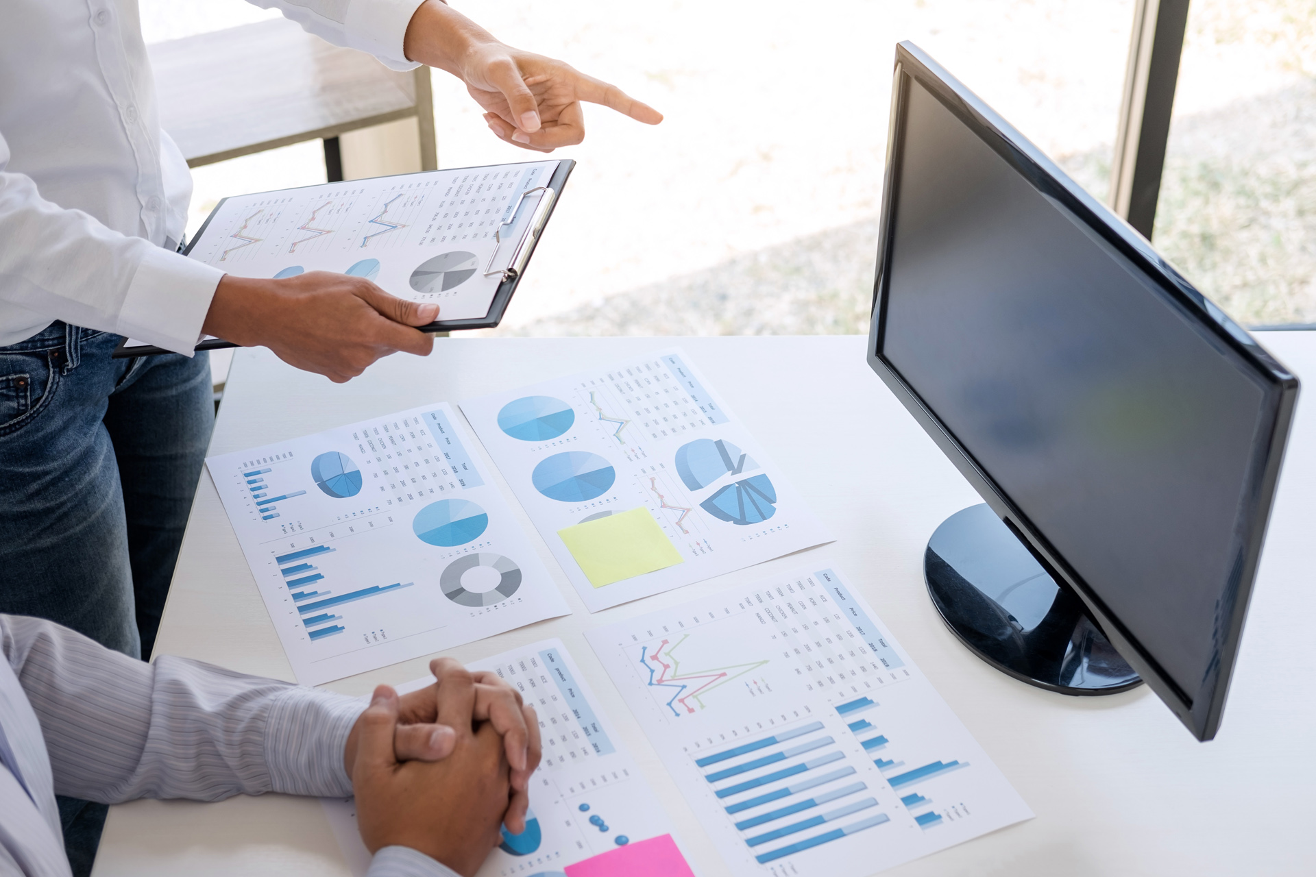 Business accountant or banker, business partner calculate and an